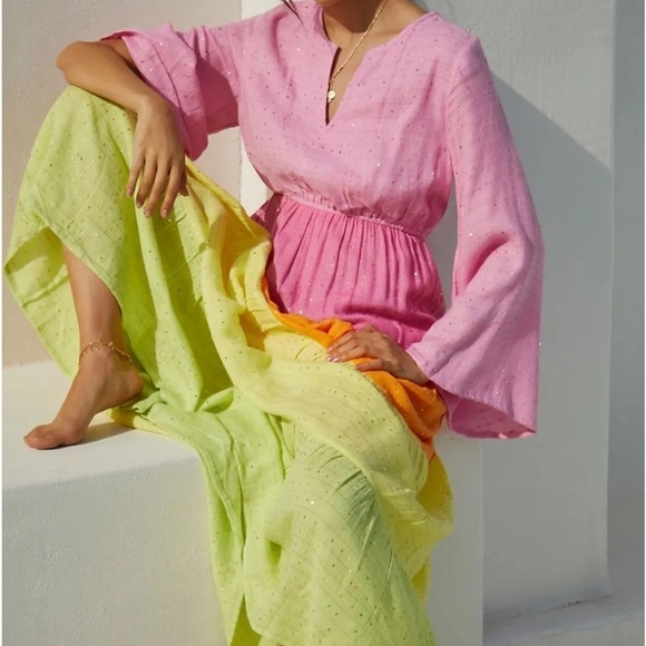 NWT PQ Swim Beach Maxi Dress Women XS,S Colorblock Flowy Linen Resort Pilyq Swim - Picture 12 of 12